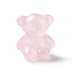 Pink Perles acryliques lumineuses, perles de paillettes, brillent dans le noir, ours, rose, 17.5x15x10.5mm, Trou: 3mm, environ370 pcs / 500 g