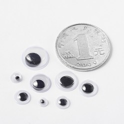 Black Flat Round Black & White Plastic Wiggle Googly Eyes Cabochons DIY Scrapbooking Crafts Toy Accessories, Black, 4~12x2~3mm, about 860pcs/box
