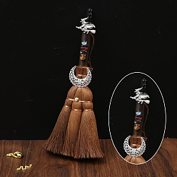 Obsidiana Escoba de bruja de madera con adornos colgantes de obsidiana sintética, para decoraciones colgantes de espejo interior de coche, 240~290 mm