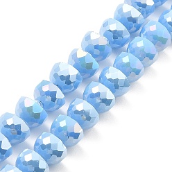 Bleu Ciel Clair Brins de perles de verre à plaque de couleur ab, couleur opaque, facettes demi-tour, lumière bleu ciel, 7~7.5x5mm, Trou: 1mm, Environ 80 pcs/chapelet, 20.87''~21.26'' (53~54 cm)
