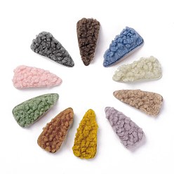 Mixed Color Faux Fur Imitation Lambs Wool Snap Hair Clips, with Stainless Steel Findings, for Girl Hair Decorate, Teardrop, Mixed Color, 63x30x11mm