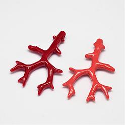 Mixed Color Branch Dyed Synthetical Coral Big Pendants, Mixed Color, 61x39x6.5mm, Hole: 1mm