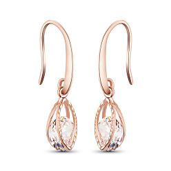 Rose Gold SHEGRACE Creative Design Rose Gold Plated Brass Hook Earrings, Leaves with AAA Cubic Zirconia, 30mm, Pin: 1x0.7mm