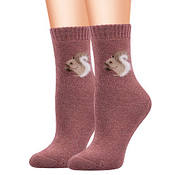 Indian Red Wool Knitting Socks, Winter Warm Thermal Socks, Squirrel Pattern, Indian Red, 250x70mm