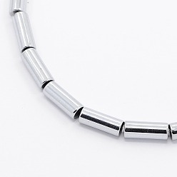 Silver Plated Grade A Electroplate Non-magnetic Synthetic Hematite Beads Strands, Column, Silver Plated, 9x3mm, Hole: 1mm, about 44pcs/strand, 15.9 inch