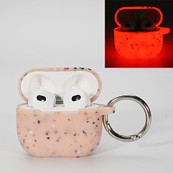 Pink Étui de transport lumineux en silicone pour écouteurs sans fil, pochette de rangement pour écouteurs phosphorescents, rose, 50.5x67.6x29mm
