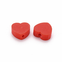 Красный Бусины из полимерной глины , сердце, красные, 8~9x9~10x3~5 мм, отверстие : 1.2 мм