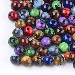 Mixed Color Acrylic Beads, Imitation Gemstone Style, Round, Mixed Color, 8x7.5mm, Hole: 1.6mm, about 1850pcs/500g