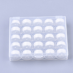 Белый 402 полиэфирная швейная нить, пластиковые катушки и прозрачная коробка, белые, 0.1 мм, 50 м / рулон, 25 рулонов / коробке