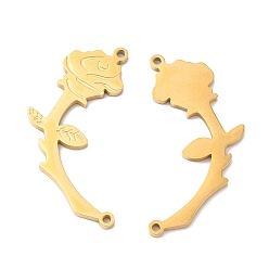 Real 18K Gold Plated Ion Plating(IP) 316L Surgical Stainless Steel Connector Charms, Rose Flower Link, Textured, for Valentine's Day, Real 18K Gold Plated, 30x21x1.5mm, Hole: 1.2mm