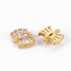Real 18K Gold Plated Brass Micro Pave Clear Cubic Zirconia Link Connectors, Nickel Free, Bowknot, Real 18K Gold Plated, 10x10.5x4mm, Hole: 1mm