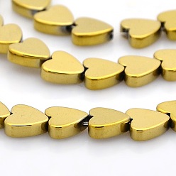 Golden Plated Non-magnetic Synthetic Hematite Heart Beads Strands, Golden Plated, 6x6mm, Hole: 1mm, about 75pcs/strand, 17.7 inch