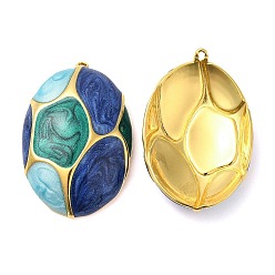 Teal Enamel Pendants, with 304 Stainless Steel Finding, Real 18K Gold Plated, Oval Charm, Teal, 32.5x21.5x5.8mm, Hole: 1.2mm