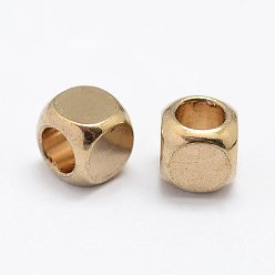 Raw(Unplated) Brass Spacer Beads, Nickel Free, Cube, Raw(Unplated), 4x4mm, Hole: 2.5mm