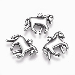 Antique Silver 304 Stainless Steel Pendants, Horse, Antique Silver, 13x16x2mm, Hole: 1mm