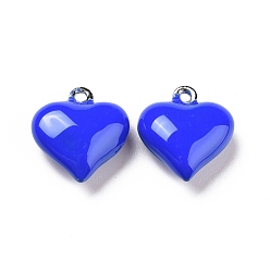 Azul Colgantes de esmalte de bronce, Platino, corazón inflado, azul, 13x11.5x5 mm, agujero: 1.2 mm