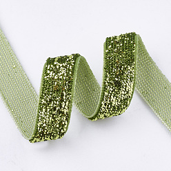 Vert Jaune Ruban scintillant scintillant, ruban de polyester et nylon, vert jaune, 3/8 pouce (9.5~10 mm), environ 50 yards / rouleau (45.72 m / rouleau)