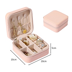 Персиковый Слойка Квадратный органайзер для ювелирных изделий из искусственной кожи, коробки на молнии, Портативный дорожный футляр для драгоценностей с бархатным внутри, для сережек, , Кольца, розовые, 10x10x5 см