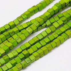 Vert Jaune Perles synthétiques turquoise brins, teint, cube, vert jaune, 4x4x4mm, Trou: 1mm, Environ 95 pcs/chapelet, 15.75 pouce