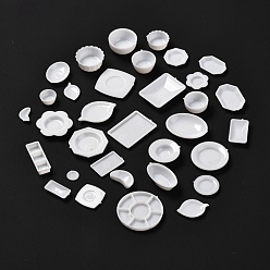 White 33Pcs DIY Plastic Miniature Tableware Plate Dishes Set, for Kitchen Children Toys, White, 10~35x10~28x2~10mm, 33pcs/set