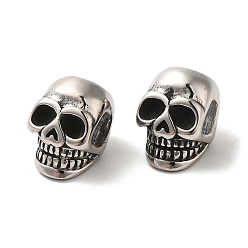 Stainless Steel Color 304 Stainless Steel Beads Rhinestone Settings, Large Hole Beads, Skull Head, Stainless Steel Color, Fit for 5mm Rhinestone, 15x10x11mm, Hole: 5.5mm