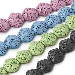 Couleur Mélangete Brins de perles de pierre de lave naturelle, teint, hexagone, couleur mixte, 22x22x10mm, Trou: 1mm