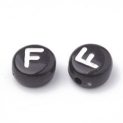 Letter F Opaque Acrylic Beads, Horizontal Hole, Alphabet Style, Flat Round, Letter.F, 7x4mm, Hole: 1.5mm, about 3700pcs/500g
