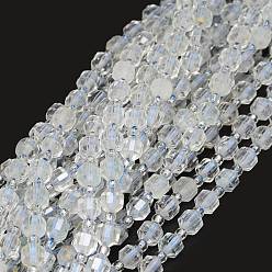 Other Quartz Natural White Topaz Beads Strands, with Seed Beads, Faceted, Bicone, Double Terminated Point Prism Beads, 5~7x6mm, Hole: 0.8mm, about 48pcs/strand, 15.55 inch(39.5cm)