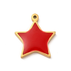 Roja 304 encantos de esmalte de acero inoxidable, encanto de la estrella, dorado, rojo, 14.5x13x1.4 mm, agujero: 1 mm