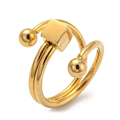 Oro Revestimiento de iones (ip) 304 anillos de acero inoxidable para mujeres, anillo envolvente de cubo y bola, dorado, tamaño de EE. UU. 7 (17.3 mm)