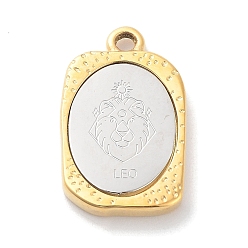 Leo 304 Stainless Steel Pendants, Rectangle with Twelve Constellations Charm, Golden & Stainless Steel Color, Leo, 23x14.5x3mm, Hole: 2mm