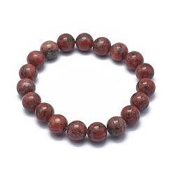 Jaspe Sésame Bracelets élastiques en jaspe sésame naturel / jaspe kiwi, ronde, 2 pouces ~ 2-1/8 pouces (5.2~5.5 cm), perle: 10 mm