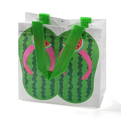Lime Vert Tongs imprimées sur le thème de la plage d'été, sacs cadeaux pliants non tissés réutilisables avec poignée, sac à provisions imperméable portable pour emballage cadeau, rectangle, lime green, 9x19.8x20.5 cm, pli: 24.8x19.8x0.1 cm