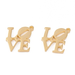 Real 18K Gold Plated 201 Stainless Steel Charms, Manual Polishing, Word LOVE Vacuum Plating , Real 18K Gold Plated, 13x13x1.5mm, Hole: 1.2mm