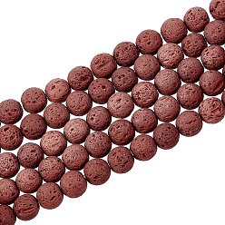 Brun De Noix De Coco Brins de perles de pierre de lave synthétique, teint, ronde, brun coco, 8~8.5mm, Trou: 1mm, Environ 47 pcs/chapelet, 14.96 pouce (38 cm)