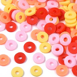 Pink Perles en fimo faits à la main, perles heishi, pour les fournitures de bricolage bijoux artisanat, disque / plat rond, rose, 6x1mm, Trou: 2mm, environ26000 pcs / 1000 g