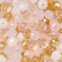 Pink Glass Beads, Faceted, Rondelle, Pink, 8x6mm, Hole: 1mm, about 1210pcs/500g
