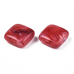 Crimson Acrylic Beads, Imitation Gemstone Style, Square, Crimson, 20x20x9mm, Hole: 1.6mm, about 150pcs/500g
