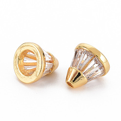 Real 18K Gold Plated Brass Clear Cubic Zirconia Beads, Nickel Free, Cone, Real 18K Gold Plated, 9x8.5mm, Hole: 1.2mm
