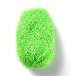 Весенне-зеленый Полиэфирная пряжа крючком, сверкающая шерстяная пряжа, для мытья посуды, тряпка для посуды, украшение поделки вязание, весенний зеленый, 10~13x0.5 мм, 218.72 ярд (200 м) / рулон