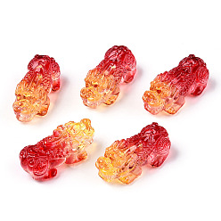 Rouge Foncé Perles lampwork, perles au chalumeau, faits à la main, teint, Pi Xiu, rouge foncé, 31x12x15mm, Trou: 1.8mm