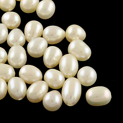 Seashell Color Natural Cultured Freshwater Pearl Rice Beads, Half Drilled Beads, Seashell Color, 8~11x6~7mm, Hole: 0.6~0.7mm