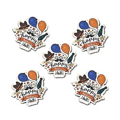 Colorful Father's Day Single Face Printed Aspen Wood Big Pendants, Balloon with Word Charm, Colorful, 48.5x50.5x2.5mm, Hole: 2mm