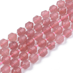Chalcedony Natural Chalcedony Beads Strands, Imitation Strawberry Quartz, Round, Faceted, Dyed & Heated, 8~9x10mm, Hole: 1.2mm, about 33~35pcs/strand, 15.16inch(38.5cm)