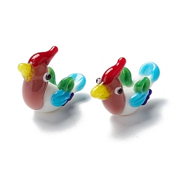 Rosy Brown Handmade Lampwork Beads, Mandarin Duck, Rosy Brown, 28~29x11.5x17.5~19mm, Hole: 0.9~1.4mm