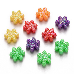 Mixed Color Opaque Acrylic Beads, for Christmas, AB Color Plated, Snowflake, Mixed Color, 13x14.5x6mm, Hole: 2.5mm, about 1030pcs/500g