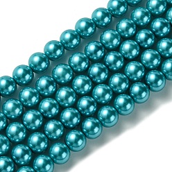Deep Sky Blue Eco-Friendly Dyed  Glass Pearl Round Bead Strands, Cotton Cord Threaded, Deep Sky Blue, 8mm, Hole: 0.7~1.1mm, about 52pcs/strand, 15 inch