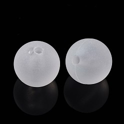 Blanc Perles acryliques transparentes, ronde, givré, blanc, environ 14 mm de diamètre, Trou: 2mm, environ300 pcs / 500 g