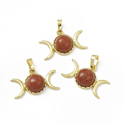 Red Jasper Natural Red Jasper Pendants, Triple Moon Charms, with Golden Tone Rack Plating Brass Findings, Cadmium Free & Lead Free, 15x26x7mm, Hole: 6.5x4mm