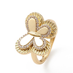 Настоящее золото 18K Регулируемое кольцо в виде бабочки из прозрачного циркония, украшения из латуни для женщин, без свинца и без кадмия, реальный 18 k позолоченный, внутренний диаметр: 17 мм